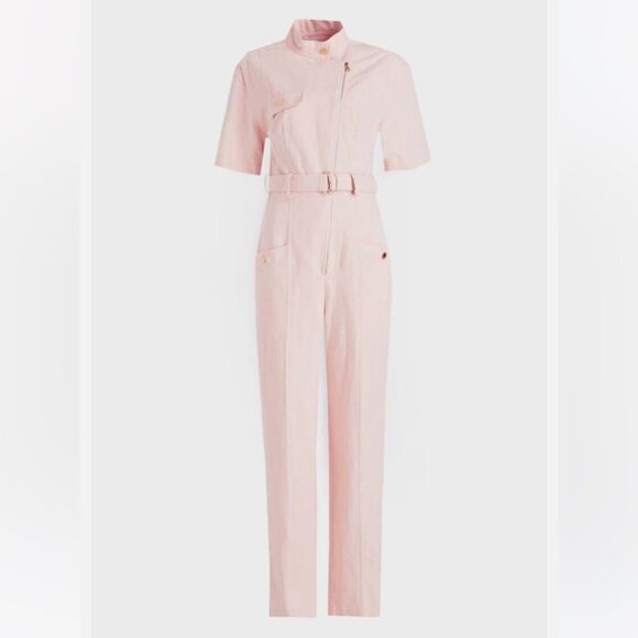 Sandro Pink Flutter Sleeve Jumpsuit, US2 - Picture 3 of 15